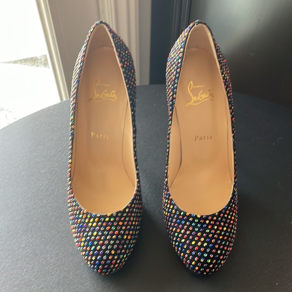 STUNNING CHRISTIAN LOUBOUTIN HEELS FIFI SUEDE 3D 39.5 Multi-color/black - Picture 2 of 9